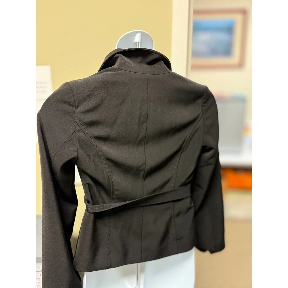 Women's Black Belted Blazer Jacket Double‎ Button Collar